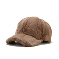 Casquette de baseball thermique en peluche marron chameau avec texture côtelée d'hiver - café