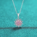 Detail view of sunflower necklace with a pink center moissanite and S925 silver chain - 1 Carat Pink Moissanite