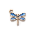 Blue glitter dragonfly pendant charm with silver alloy frame and shiny enamel wings - Pearly Royal Blue Gold Plated