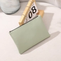Slim mint green lychee pattern PU leather pouch with black zipper for cards and coins - Green