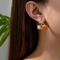 Orecchini a stella marina e conchiglia arancione con perla per donna in finitura dorata - YLC-ES-319 Arancione Grande