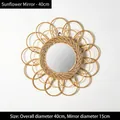 Specchio da parete girasole in rattan boho 40cm con fibre naturali intrecciate e vetro - Specchio da trucco in salice intrecciato stile P 40cm