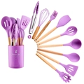 Purple silicone kitchenware set with wooden handles and matching storage bucket - Small Bucket Compact Style / Purple