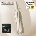 Automatic UPF 50+ folding umbrella in beige with 144-rib windproof structure - 144-Rib Heavy Duty Auto / Sycamore Beige