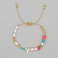 Bohemian evil eye pearl bracelet with letter Y charm and adjustable cord strap - Letter Y Multi-element Bracelet (ZZ-B24061901Y-F)