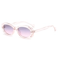 Oval fashion sunglasses with transparent pink frame and purple gradient lenses - Transparent Pink Frame Gradient Purple Lens