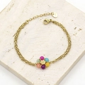 Double-layer gold stainless steel bracelet with a colorful bead flower charm - Style 6 (Colorful Flower Pendant/Double Chain)