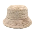 Close-up of beige faux rabbit fur bucket hat showing soft plush texture for winter warmth - M (56-58cm) / Deep Beige