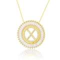 Minimalist gold necklace with a sparkling zircon encrusted circular letter X pendant - Gold Letter-X