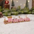 Weihnachtszug aus Holz in Rosa und Gold mit Schneemann und Bärenfiguren - 4 Segmente / Rosa