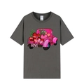 Dark grey cotton T-shirt featuring a pink leopard truck with love hearts design - Dark Gray