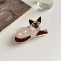 Cute Siamese cat claw clip in cream and brown acetate with blue eyes and pearl finish - Siamese Cat