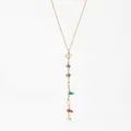 Bohemian gold Y-necklace featuring vibrant multi-color natural raw stone pendants - Gold Style (KD1789)