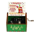 Green wooden hand-crank music box with golden Christmas patterns and daughter quote - Christmas 14/Green/To My Daughter