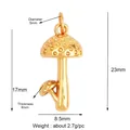 Miniature gold mushroom charm for DIY jewelry making with micro-inlay details - Big Mushroom Style (M15Mushroom)