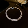 Silver finish tennis bracelet featuring continuous rectangular cut sparkling zircons - Silver Zirconia Rectangular Bracelet