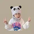 Winter light grey plush panda earflap hat and scarf set for toddlers and kids - Bear-themed Headband Grey (ages 2-6)