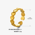 18K gold plated stainless steel adjustable ring with heart patterns in 1.8cm diameter - Stainless Steel / Adjustable Open / Gold Heart