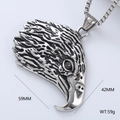 Detailed view of silver eagle head pendant with dimensions 59mm by 42mm and 59g weight - Eagle Head Men's Pendant (Style 13)