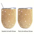 Golden rhinestone 12oz wine tumbler variant with straw lid and flat lid options - Bright Gold