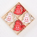 Set of 4 red and white wooden Christmas tree ornaments with reindeer in a wooden box - Bell Style (Set of 12) / Red and White