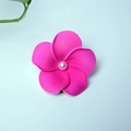 Pink plumeria hair clip with matte petals and center pearl detail on blue background - Pure Rose Red Flower Head + Pearl [4cm]