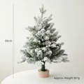 Flocked artificial mini Christmas tree with snow effect on wooden base, 60cm height - 60CM