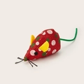 Plush red polka dot mouse cat toy with colorful feathers for pet indoor play - Red Polka Dot Mouse