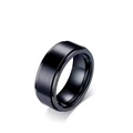 Detailed macro view of black stainless steel ring featuring brushed and polished finishes - US 6 / Brushed Black