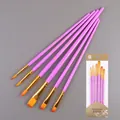 6-piece set of purple nylon paint brushes with gold ferrules and assorted tips - Purple Plastic Handle HB6178ZS / Purple