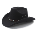 Classic black felt western cowboy hat with brown leather band and turquoise beads - M (56-58cm) / Black