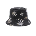 Klassischer schwarzer Anglerhut mit weiß-grauem Ahornblatt-Muster im Streetwear-Stil - M (56-58cm) / Schwarz Grün (Grau Weiß Realistischer Druck)