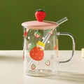 Pink strawberry lid glass mug with shiba inu pattern and matching glass straw - Strawberry / Single Mug
