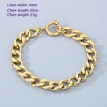 Bracciale cubano dorato da 9mm in acciaio inossidabile con chiusura a molla lucida - Stile Catena a Maglia Cubana Dorata (KB188531-Z)