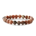 Natural zebra stone beaded bracelet with reddish-brown round beads on white background - Red Plum Stone