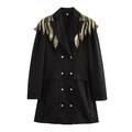 Elegantes schwarzes zweireihiges Blazer-Kleid mit verzierten goldenen Pailletten-Flügeln - XS / Schwarz