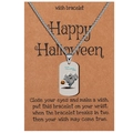 Detail of Halloween ghost and pumpkin pendant on a wish card with stainless steel chain - Ghost with Lantern (D0940-1)