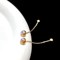 Detail of gold titanium steel threader earrings featuring moonstone and dangling tassel - Frosted Moonstone Tassel / Gold Color - Frosted Moonstone Tassel (Single)