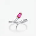 Anello a serpente vintage in argento sterling S925 con gemma rosa a goccia da donna - Aperto Regolabile / Argento con pietra rossa