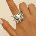 Punk style silver heart ring with sharp metal rivets and exaggeration aesthetic - Dark Punk Heart Rivet Ring (A-928) / Silver
