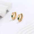 Detail of vintage oval gold earrings with marquise-cut green zircon inlay on white props - Round Gold Green Zirconia