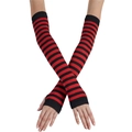 Gothic red and black striped fingerless gloves with thumb hole for cosplay arm cover - Fingerless Gloves with Thumb Hole / Red and Black Stripes