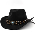 Zwarte suède cowboyhoed met bohemien turkoois en decoratieve etnische kralenband - M (56-58cm) / Zwart