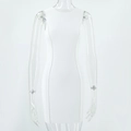 Detail shot of the vertical rib texture on the white sleeveless slim fit knit dress - S / White