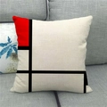 Detailed texture of geometric linen pillowcase with red color blocks and black lines - Linear Block Composition (Type F)