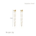 Golden stainless steel tassel earrings with white pearls and zircon studs, length 53mm - Silver (LE3057)