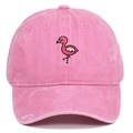 Pink washed cotton baseball cap with flamingo embroidery in a classic retro dad hat style - Adjustable / Pink