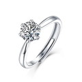 Classic six-prong S925 sterling silver ring with adjustable band and round moissanite - Six-Prong Ring / 1 Carat / Special Offer / Full Set (Ring + Certificates + LED Box)