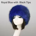 Royal blue faux fur Russian hat with black tips in Cossack style for winter warmth - Royal Blue with Black Tips