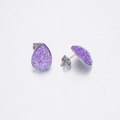 Close-up of purple teardrop resin druzy earrings with polished silver stainless steel studs - Purple Glitter Style (8)
